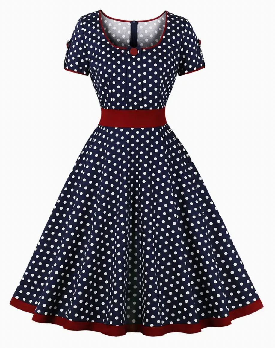Levoire | Robe Vintage À Pois Pour Femmes Bleu
