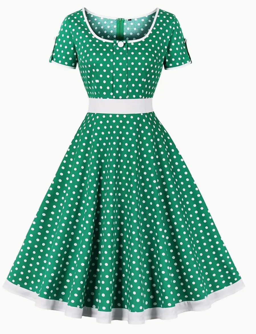 Levoire | Robe Vintage À Pois Pour Femmes Vert