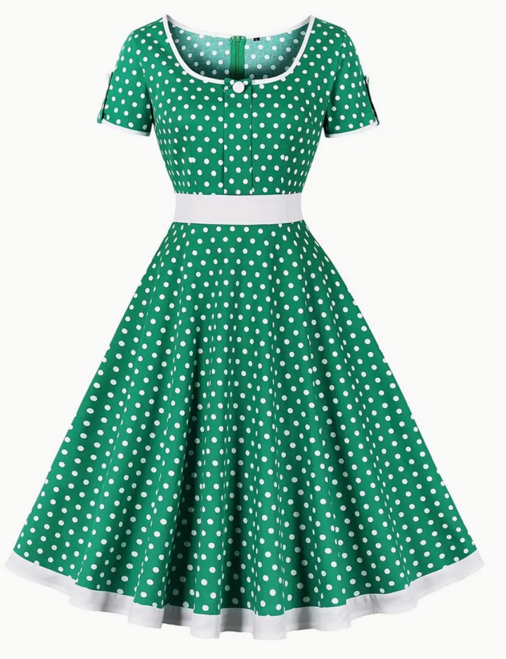 Levoire | Robe Vintage À Pois Pour Femmes Vert