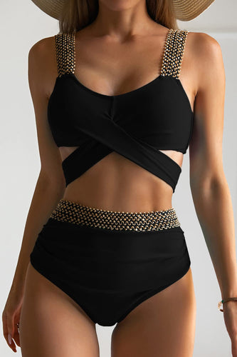 Levoire | Bikini Doré Avec Bretelles Croisées Et Taille Haute