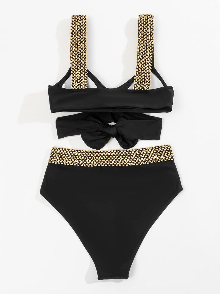 Levoire | Bikini Doré Avec Bretelles Croisées Et Taille Haute