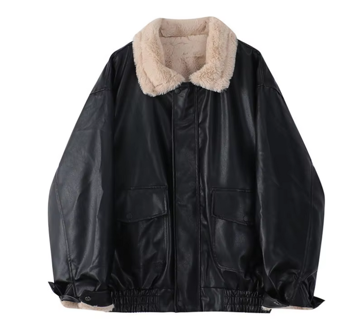 Levoire | Veste En Cuir Grande Taille À La Mode Avec Doublure Confortable Noir