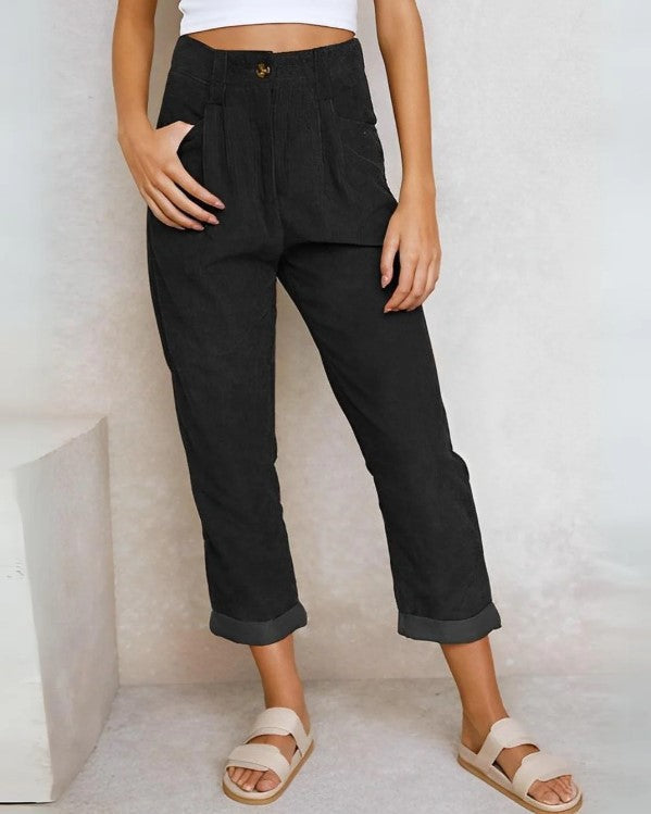 Levoire | Pantalon Taille Haute Avec Bouton Noir