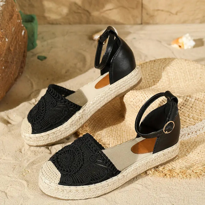 Levoire | Sandales Plates Confortables Avec Lanières Et Boucles Noir