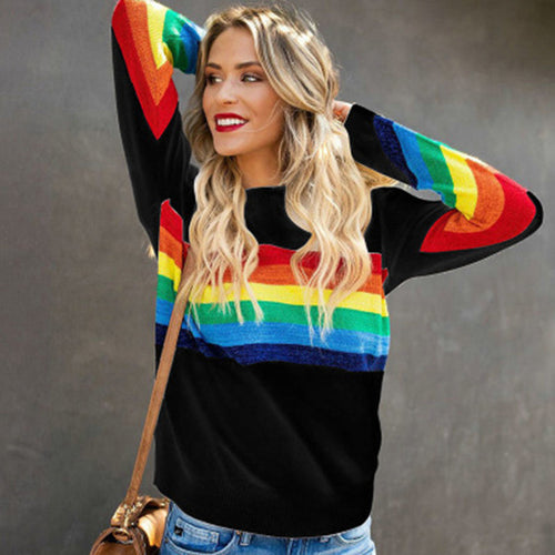 Levoire | Col rond Manches longues Imprimé arc-en-ciel Pull en laine