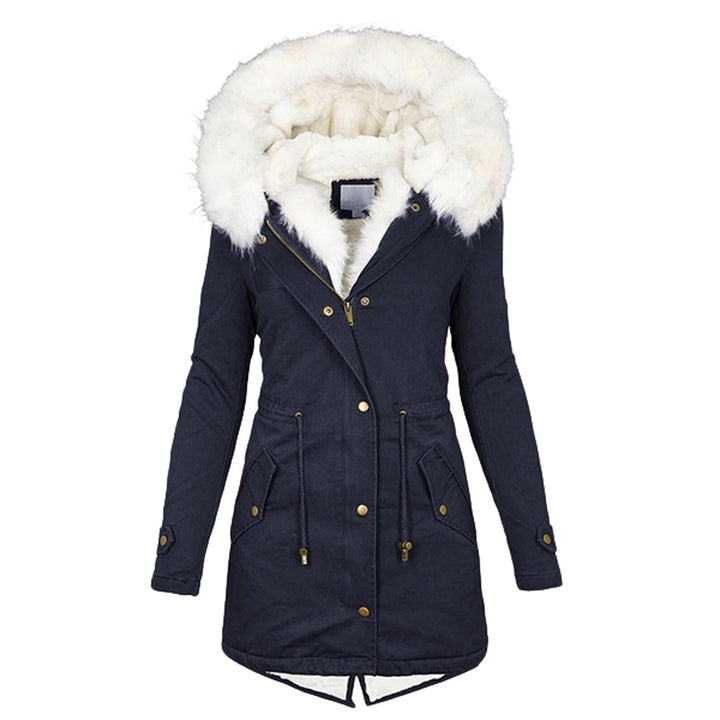 Levoire Élégante Veste d'hiver avec capuche et détail de bouton Bleu marine