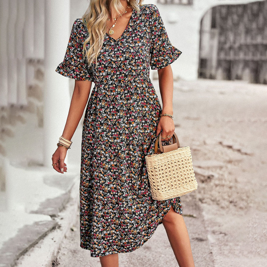 Levoire | Robe à fleurs pour femmes - Midi Noir