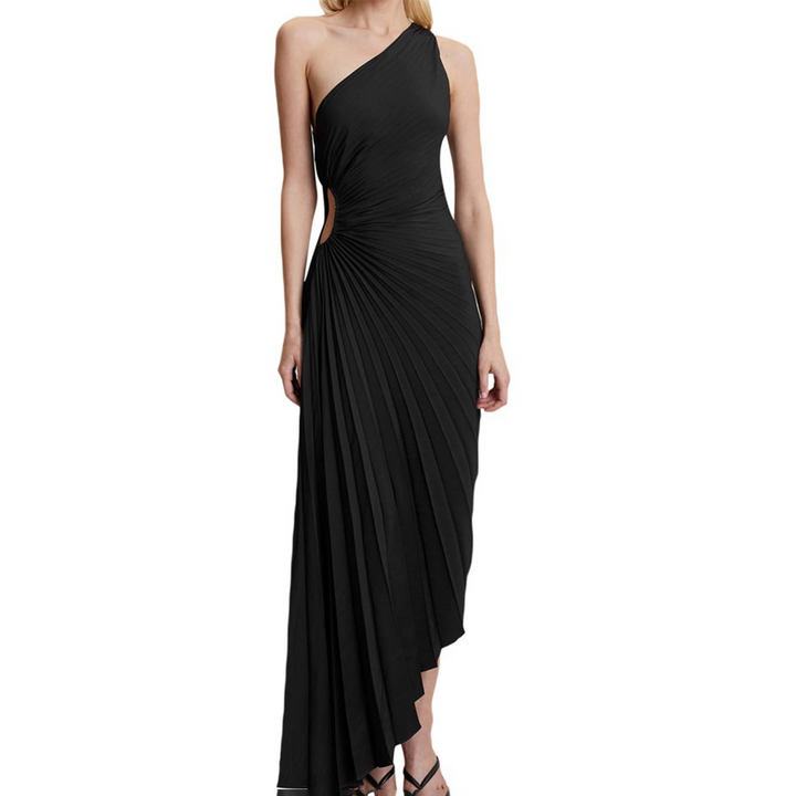 Levoire | Robe Plissée Asymétrique À Une Épaule Noir