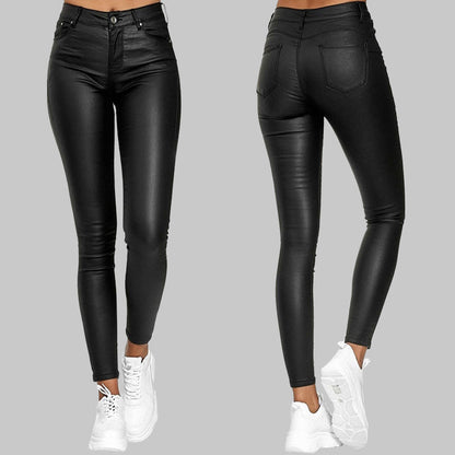 Levoire Skinny Pantalon en Cuir Noir