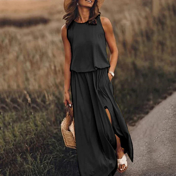 Levoire | Robe Maxi Blanche Décontractée Noir