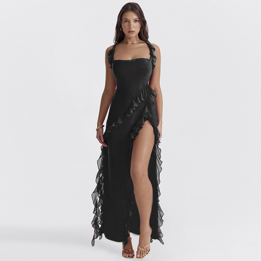 Levoire | Femme robe longue froncée Noir