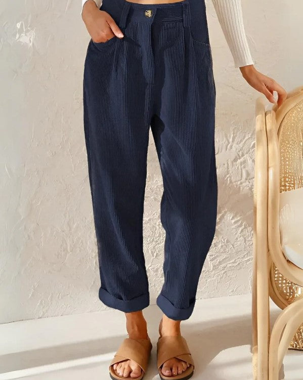 Levoire | Pantalon en velours côtelé taille haute avec attache Gris de mer