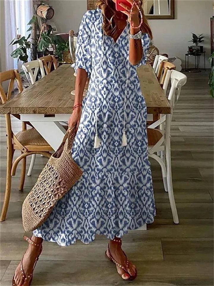 Levoire | Robe Maxi Sans Manches Fleurie Bleu