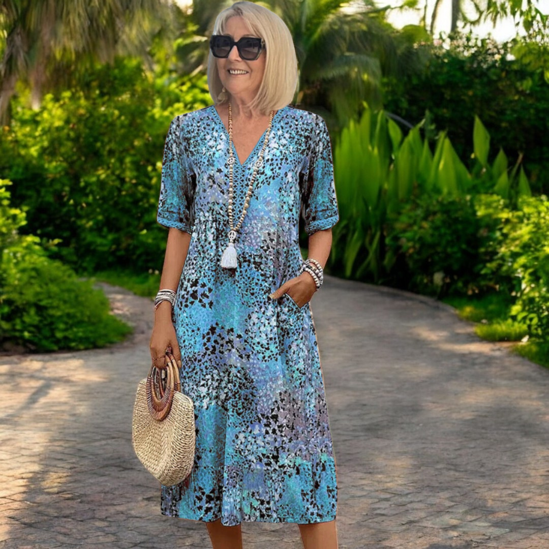 Levoire | Robe Midi Avec Imprimé Énergique Pour Femmes Bleu