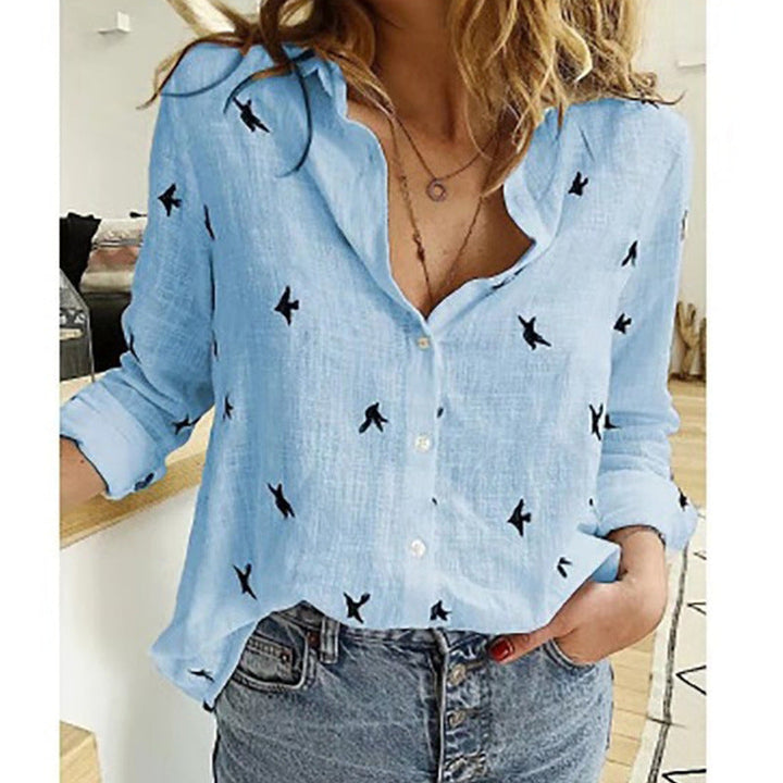 Levoire | Blouse Décontractée Chloé - Une Blouse Durable Et Aérée Pour Femmes. Bleu (avec des oiseaux)