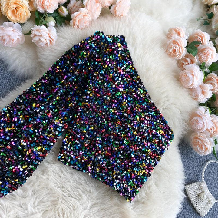 Levoire | Top À Une Épaule Pailleté mélange bleu Une taille (S-L)