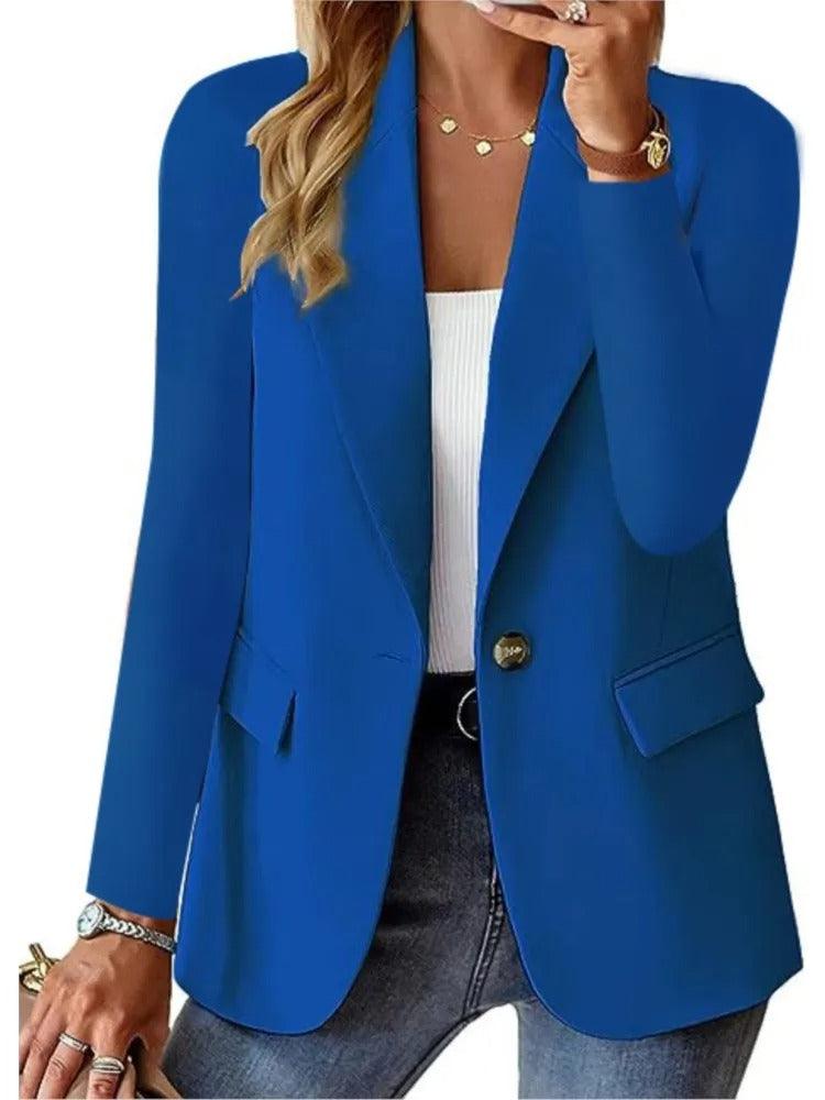 Levoire | Veste Blazer Décontractée À Manches Longues Et Poches Pour Femmes Bleu