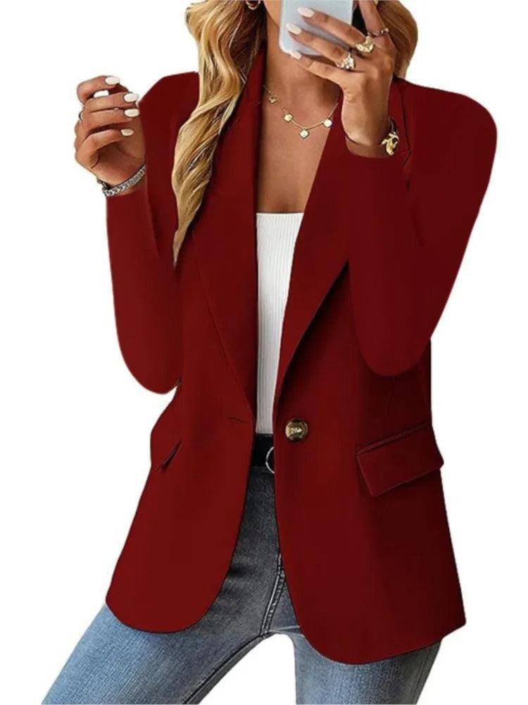 Levoire | Veste Blazer Décontractée À Manches Longues Et Poches Pour Femmes Rouge foncé