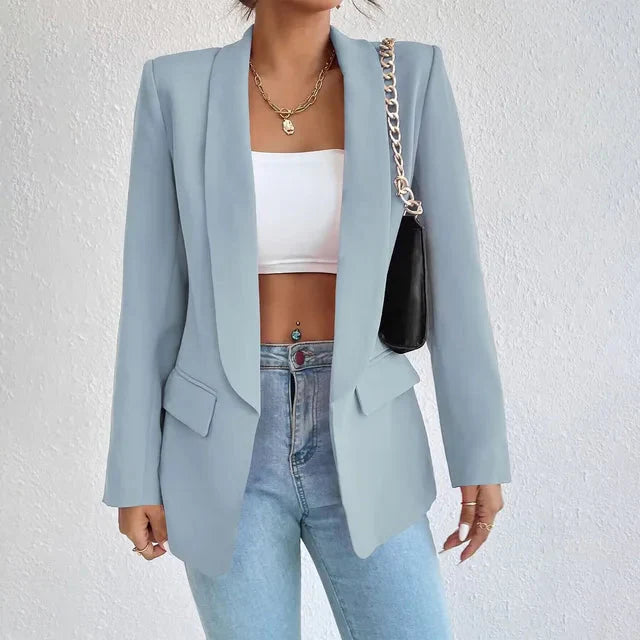 Levoire | Veste Blazer Longue À Ouvert Devant Pour Femmes Bleu ciel