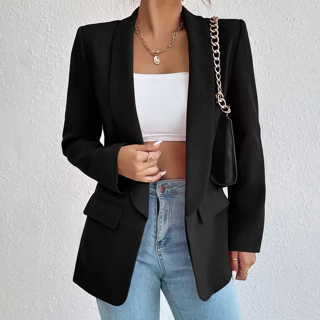 Levoire | Veste Blazer Longue À Ouvert Devant Pour Femmes Noir