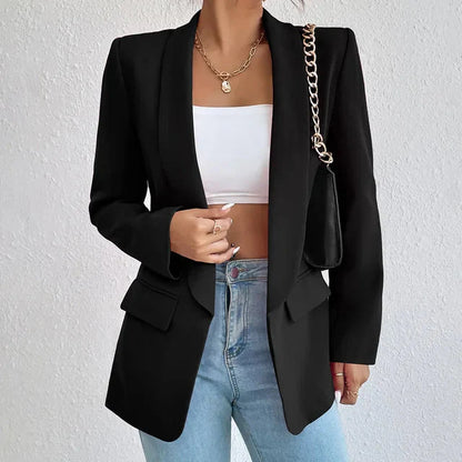 Levoire | Veste Blazer Longue À Ouvert Devant Pour Femmes Noir