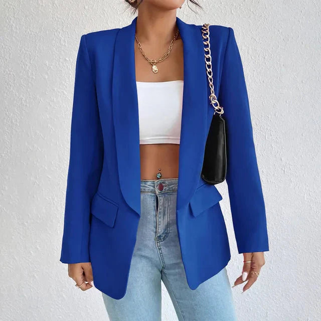 Levoire | Veste Blazer Longue À Ouvert Devant Pour Femmes Bleu