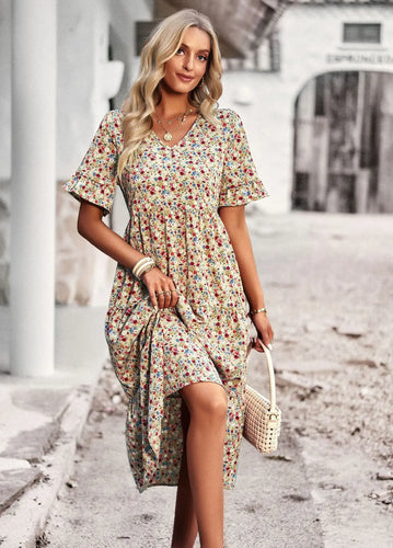 Levoire | Robe Imprimée À Manches Courtes Et Décolleté En V En Tissu Léger