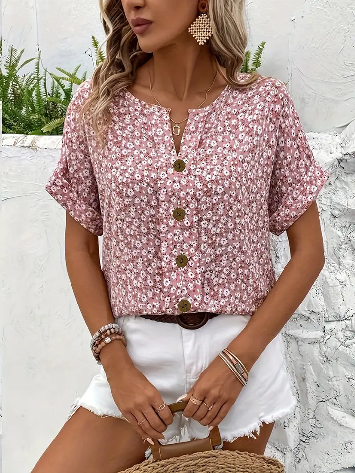 Levoire | Haut De Blouse D'Été À Manches Courtes Avec Boutons Pour Femmes