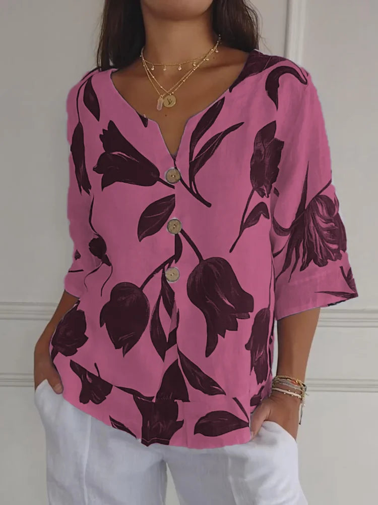 Levoire | Grande Taille Coupe Décontractée Boutonnage Blouse Vêtements Pour Femmes Rosa