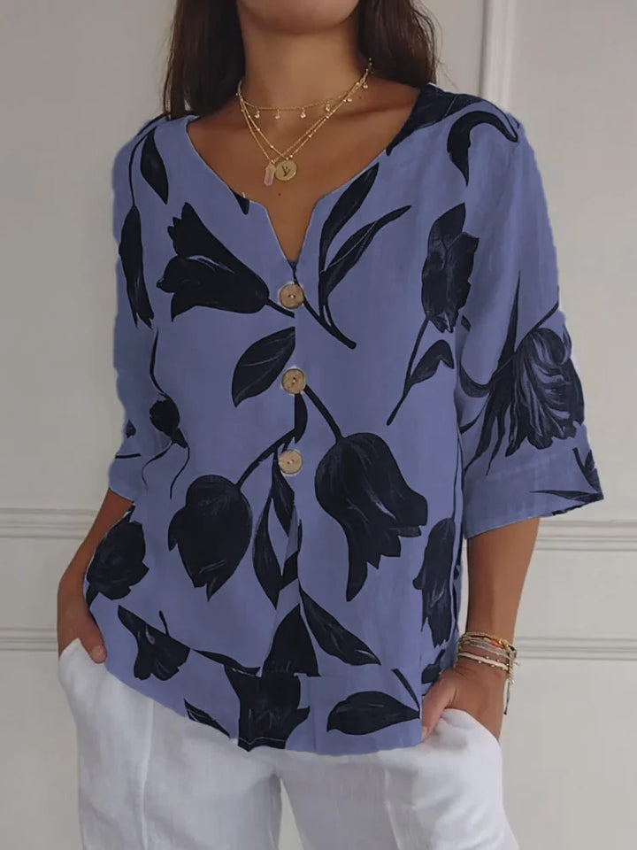 Levoire | Grande Taille Coupe Décontractée Boutonnage Blouse Vêtements Pour Femmes Bleu