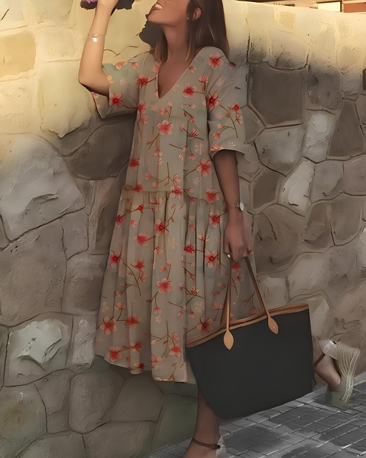 Levoire | Robe Midi À Encolure En V En A Été Khaki
