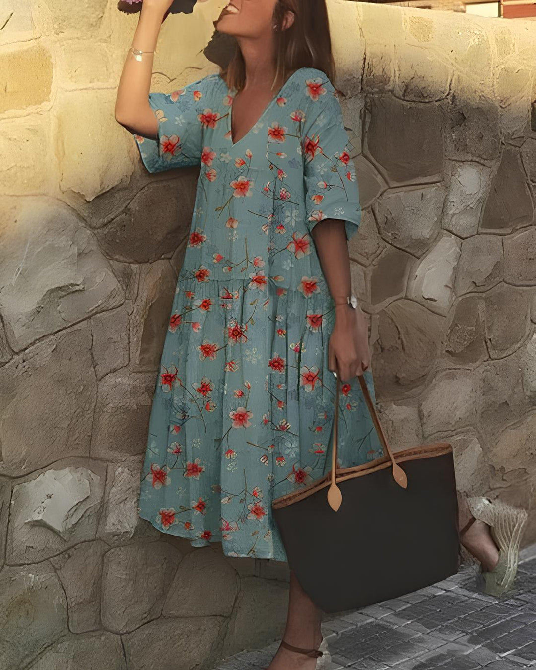 Levoire | Robe Midi À Encolure En V En A Été Bleu ciel