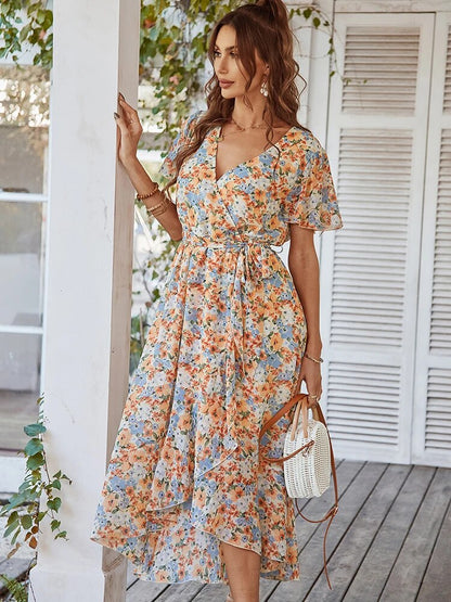 Levoire | Style Boho Robe D'Été À Manches Courtes Robe Midi