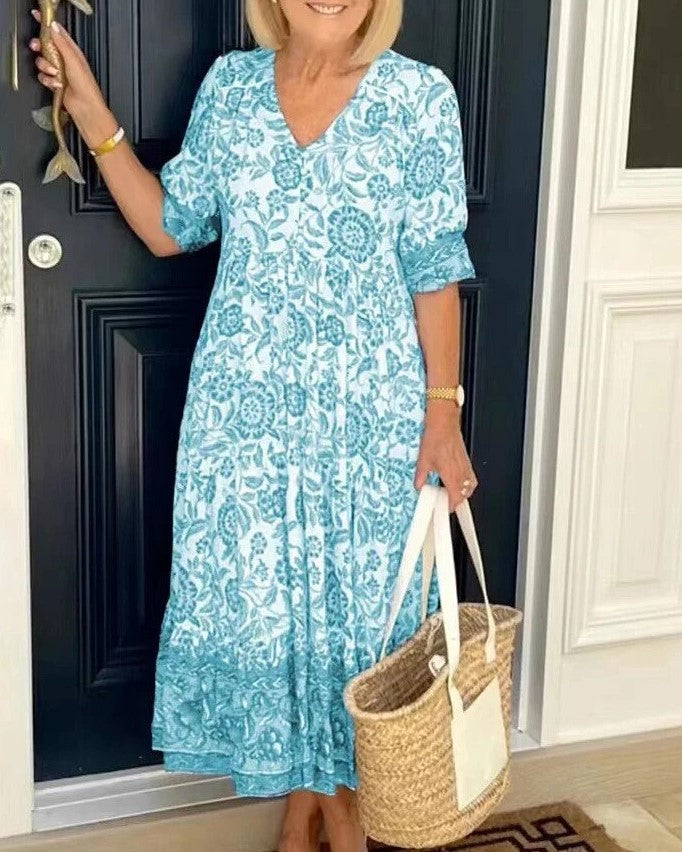 Levoire | Manches Courtes Robe D'Été Ample Robe Maxi Bleu ciel