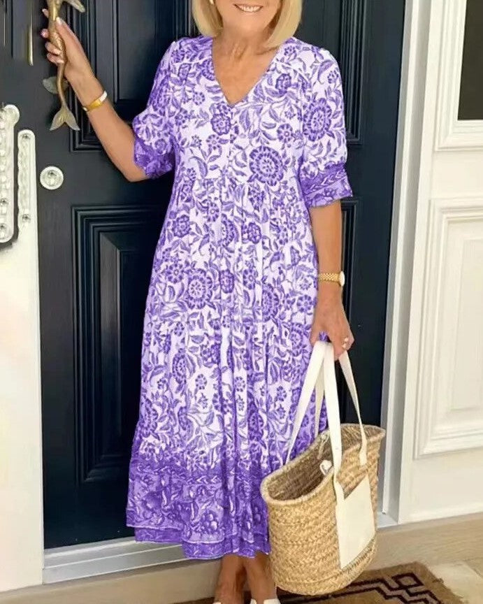 Levoire | Manches Courtes Robe D'Été Ample Robe Maxi Lilas