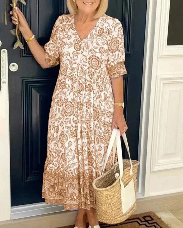 Levoire | Manches Courtes Robe D'Été Ample Robe Maxi Khaki