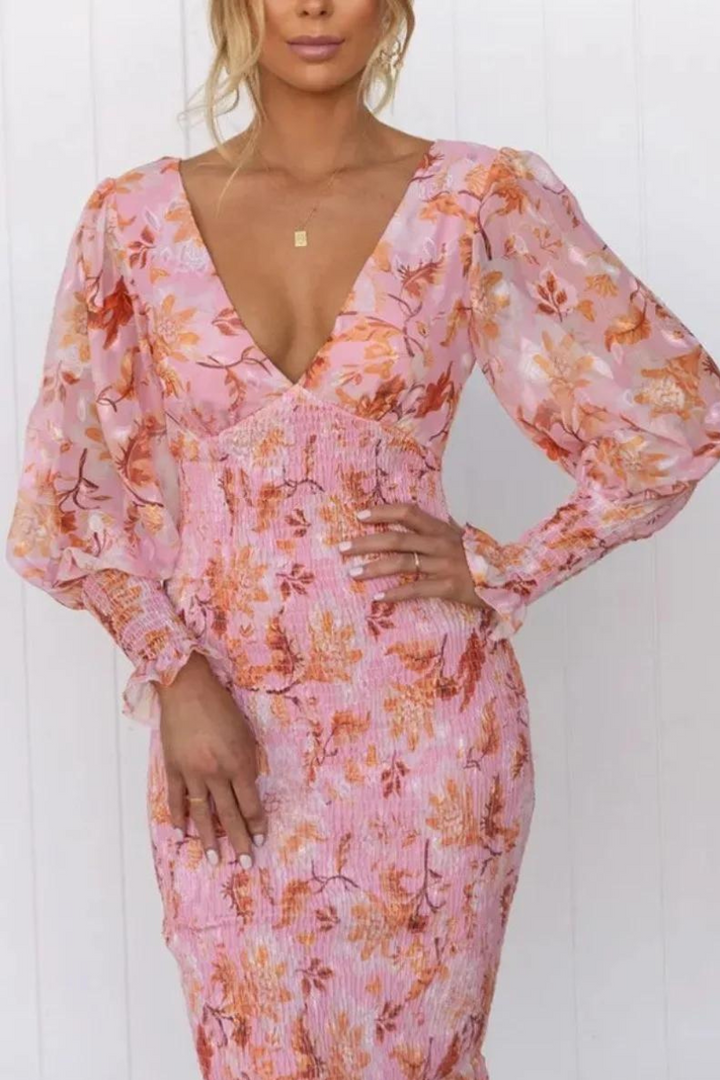 Levoire | Manches Longues Robe Élégante À Col V Robe Midi