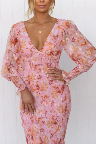 Levoire | Manches Longues Robe Élégante À Col V Robe Midi