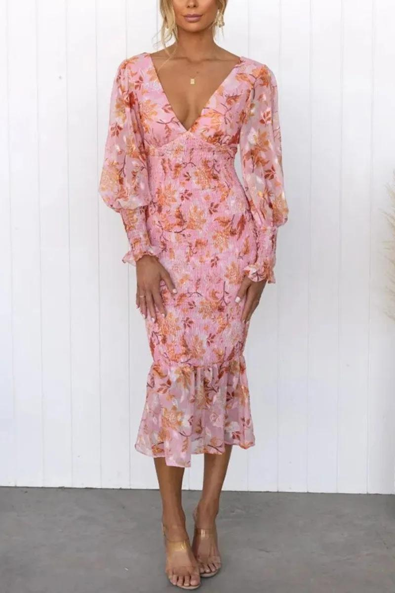 Levoire | Manches Longues Robe Élégante À Col V Robe Midi