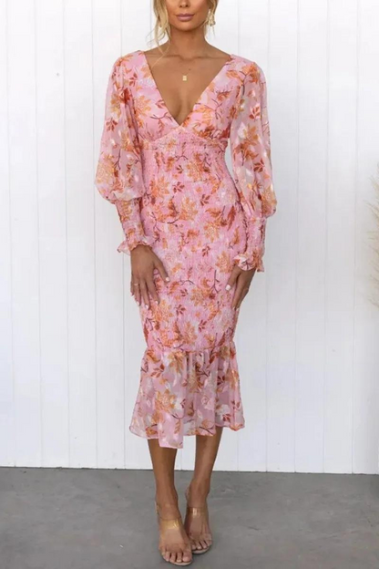 Levoire | Manches Longues Robe Élégante À Col V Robe Midi