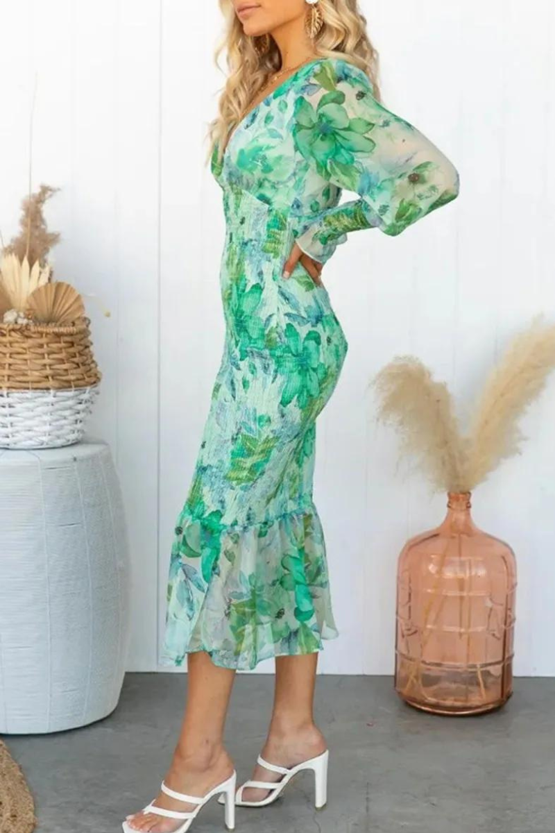 Levoire | Manches Longues Robe Élégante À Col V Robe Midi