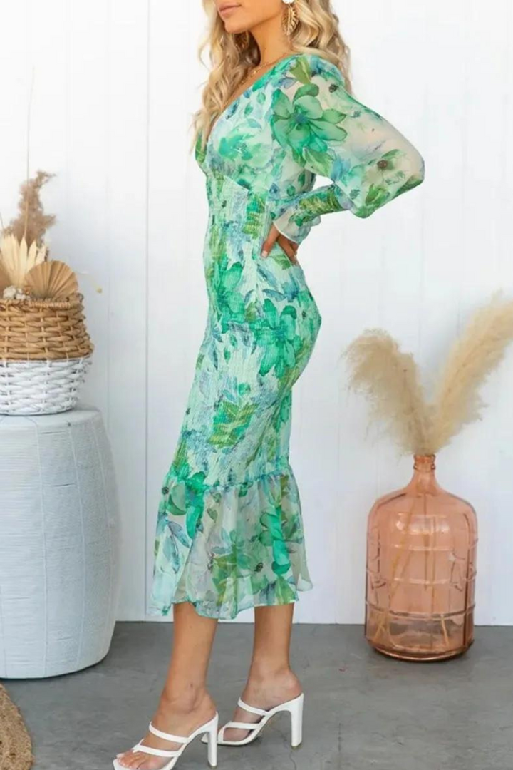 Levoire | Manches Longues Robe Élégante À Col V Robe Midi