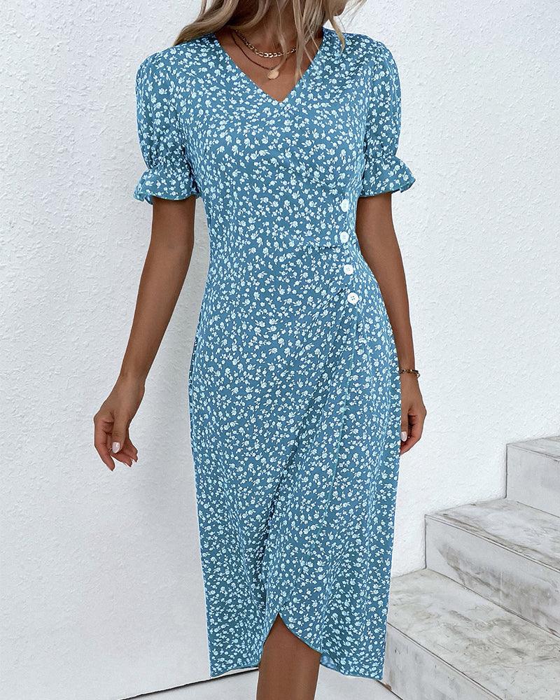 Levoire | Midi Robe D'Été À Fleurs À Manches Courtes