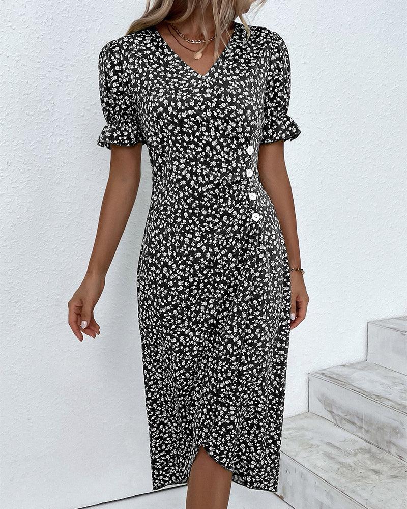 Levoire | Midi Robe D'Été À Fleurs À Manches Courtes