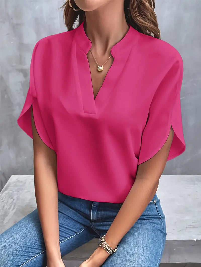 Levoire | Décolleté En V Manches Courtes Satin Vêtements Damen Rosa
