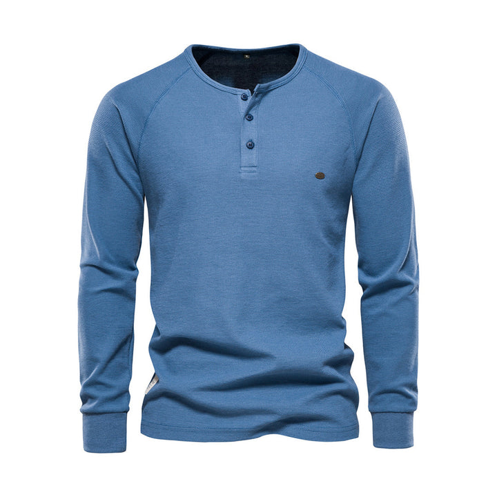 Levoire | Rento Col Rond Chemise À Manches Longues Et Patte De Boutonnage Bleu
