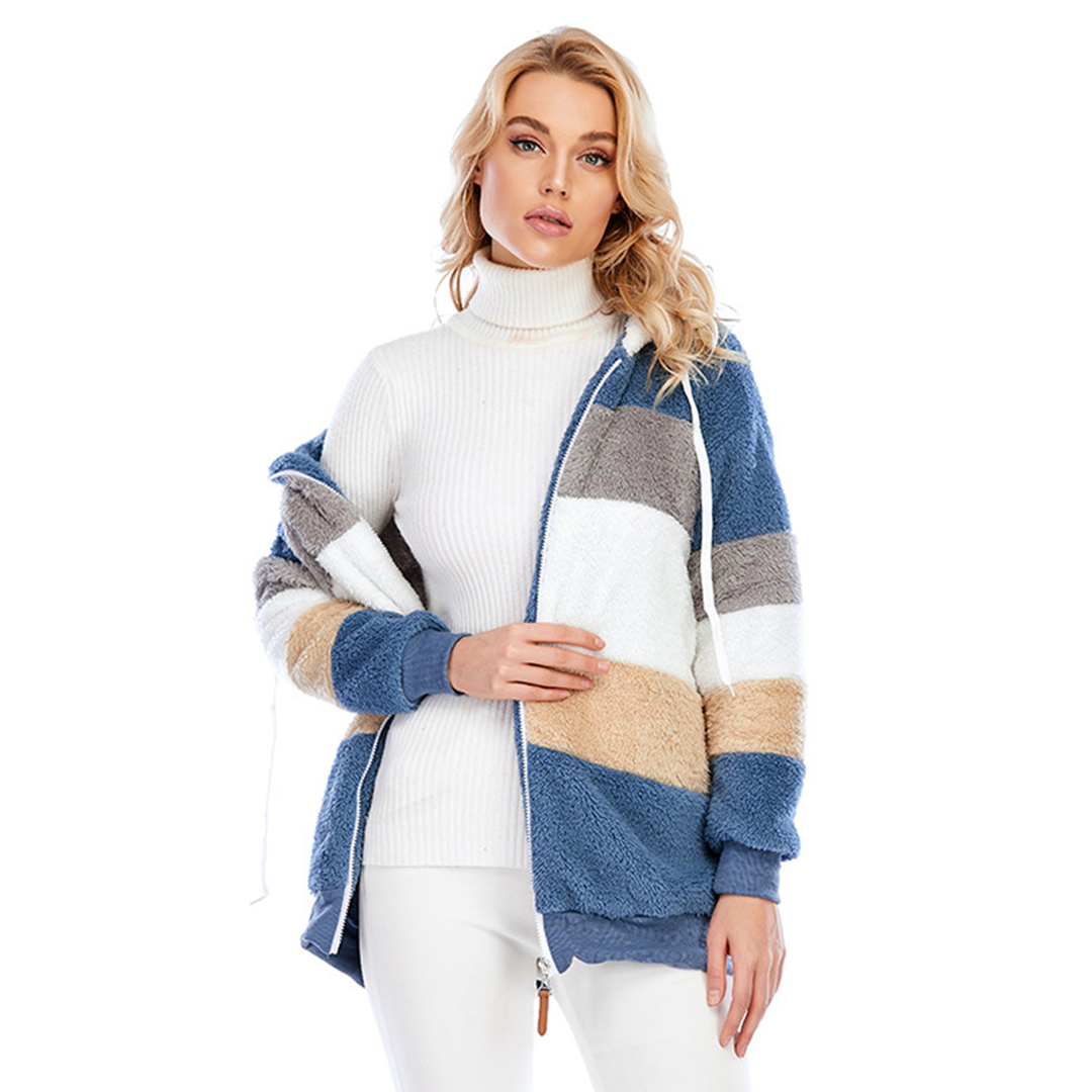 Levoire | Veste En Velours Pour Femmes Avec Capuche Bleu