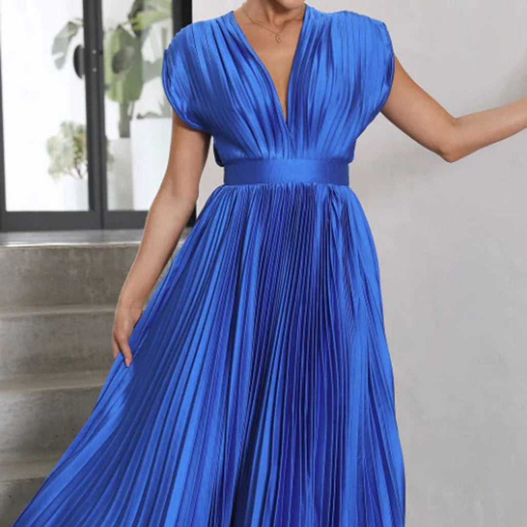 Levoire | Élégante Robe Maxi Plissée Électrique