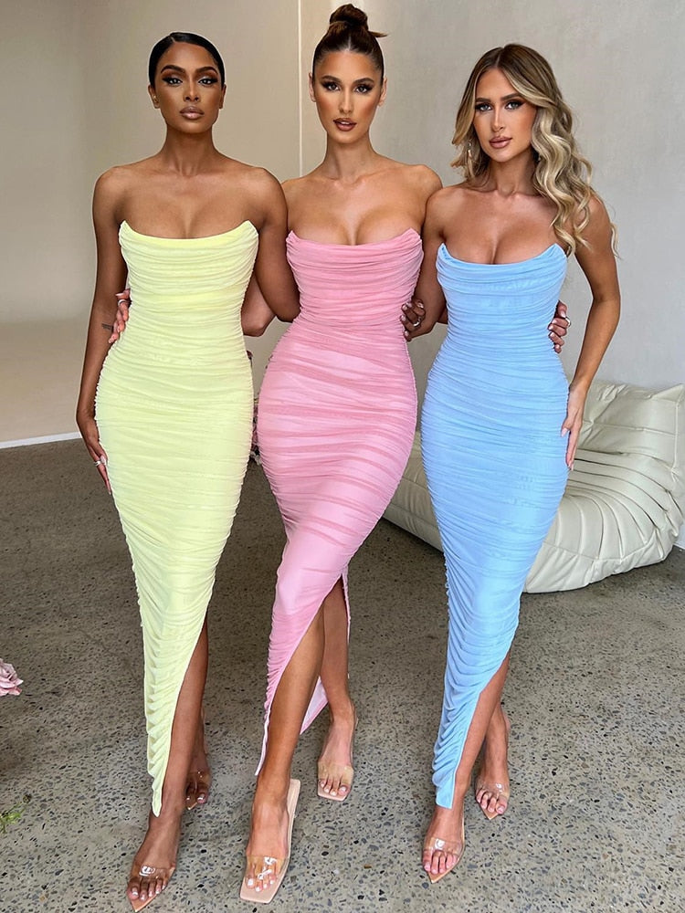 Levoire | Robe D'Été Sans Bretelles À Fente Latérale Longue