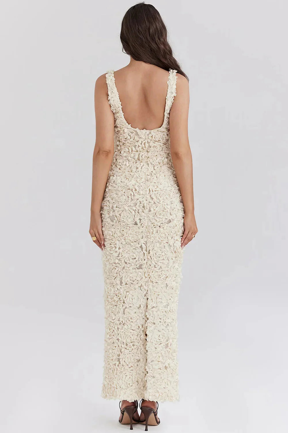 Levoire | Robe Maxi Cocktail Blanche Sans Manches À Décolleté En V